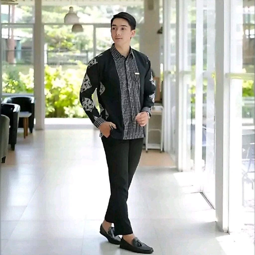 kemeja tenun asli berfuring katun hem cowok asli tenun jepara hitam modern