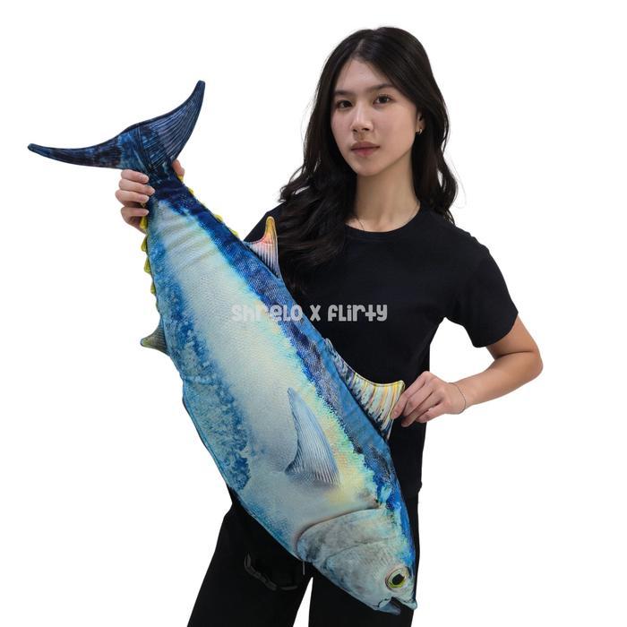 Tas Ikan Tuna Biru Bluefin Jumbo Kado Unik Bahan Linen Dengan Busa Zipper Furing Print Daging Ikan T
