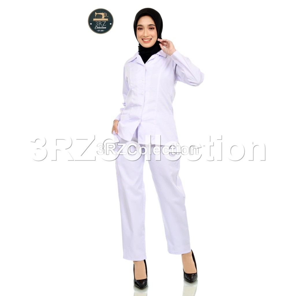 Promo Setelan Baju Seragam Putih Perawat Bidan Mahasiswi Blazer Wanita Celana atau Rok Panjang