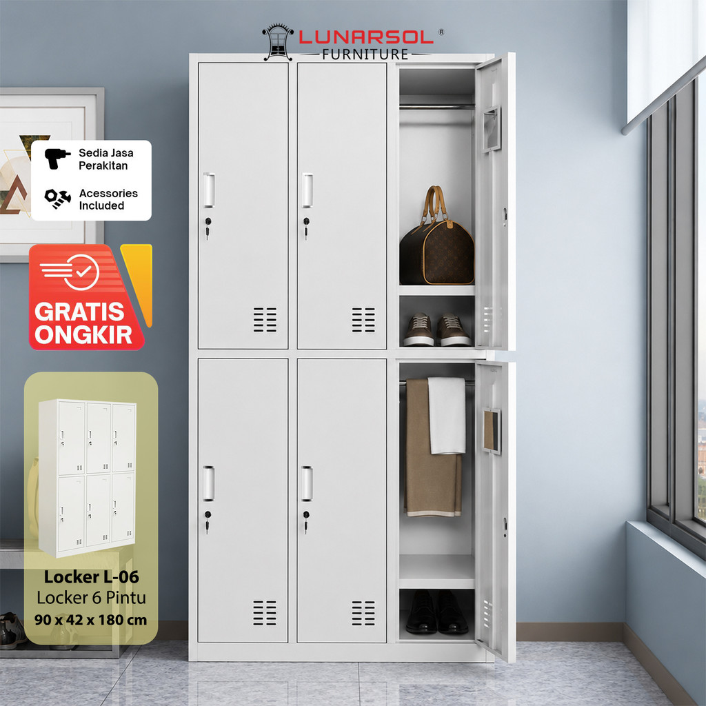 LUNARSOL Locker Besi 6 Pintu | Locker Kantor Gym Sekolah Full Besi