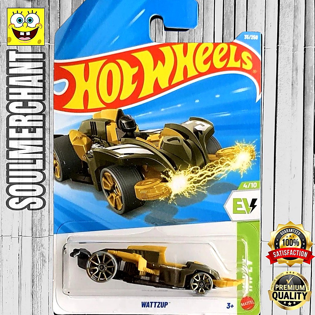 Hot Wheels Wattzup Hijau Emas Diecast Mobil Balap Track