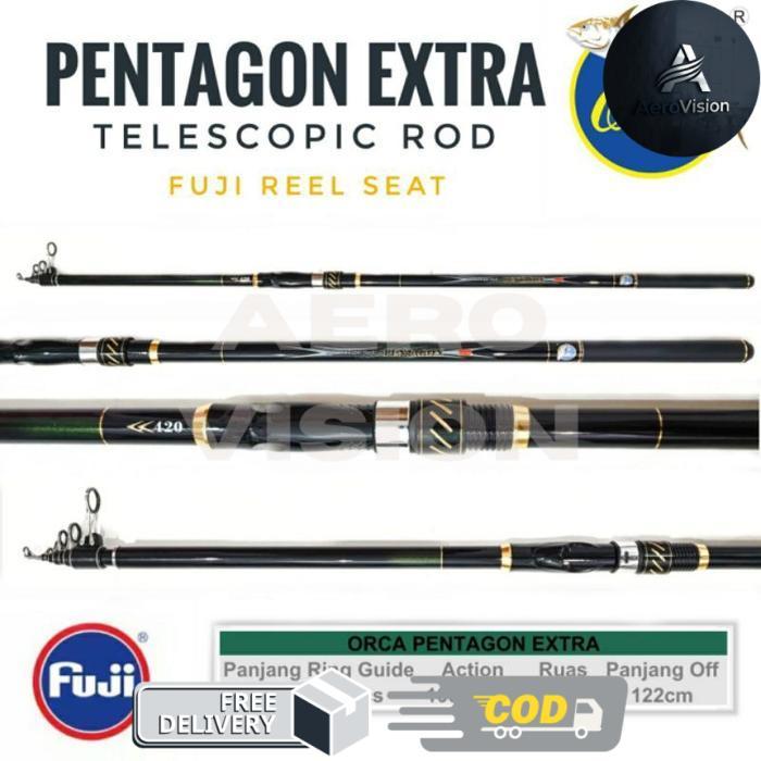 Joran Pancing Surf Pinggir Pantai Orca Pentagon Extra 390 420 Fuji Dan Non Fuji Bahan Carbon Action 