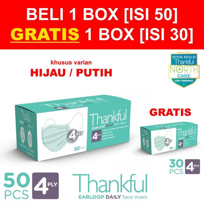 masker thankful / Daily mask / Thankful Daily mask 4 ply 50 pcs - Putih 50+30