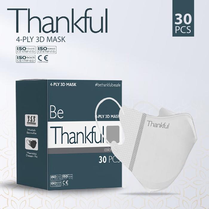 Masker Thankful 4ply duckbill 3D mask - Putih,3D