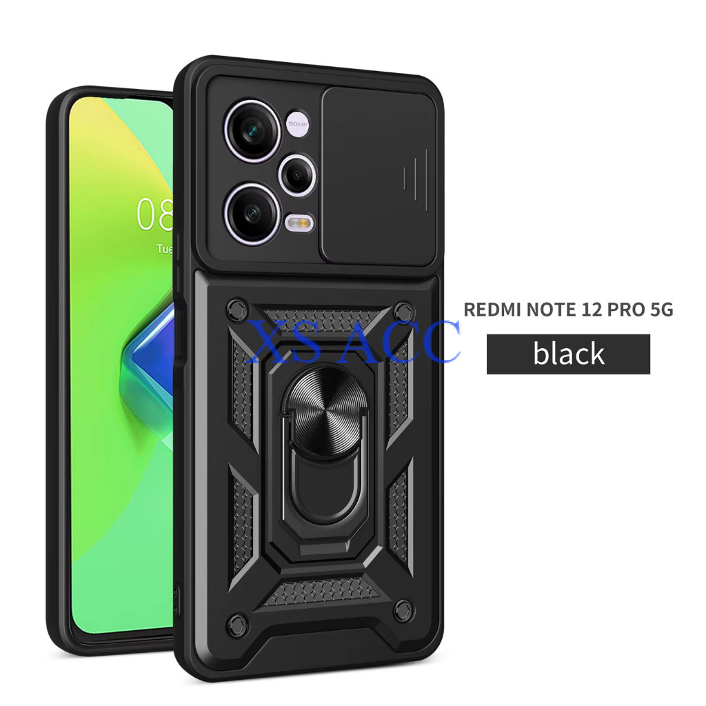 Case Robot Armor Slide Camera Xiaomi Redmi Note 12 Pro (5G) / Transformer Ring Buka Tutup Camera Red