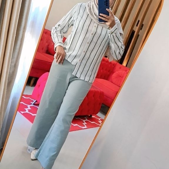 MIX AND MATCH NEW ARRIVALS RILLEY KEMEJA MIX JINLING KULOT WARNA SAGE GREEN YG PASTEL BUAT OOTD-MU M