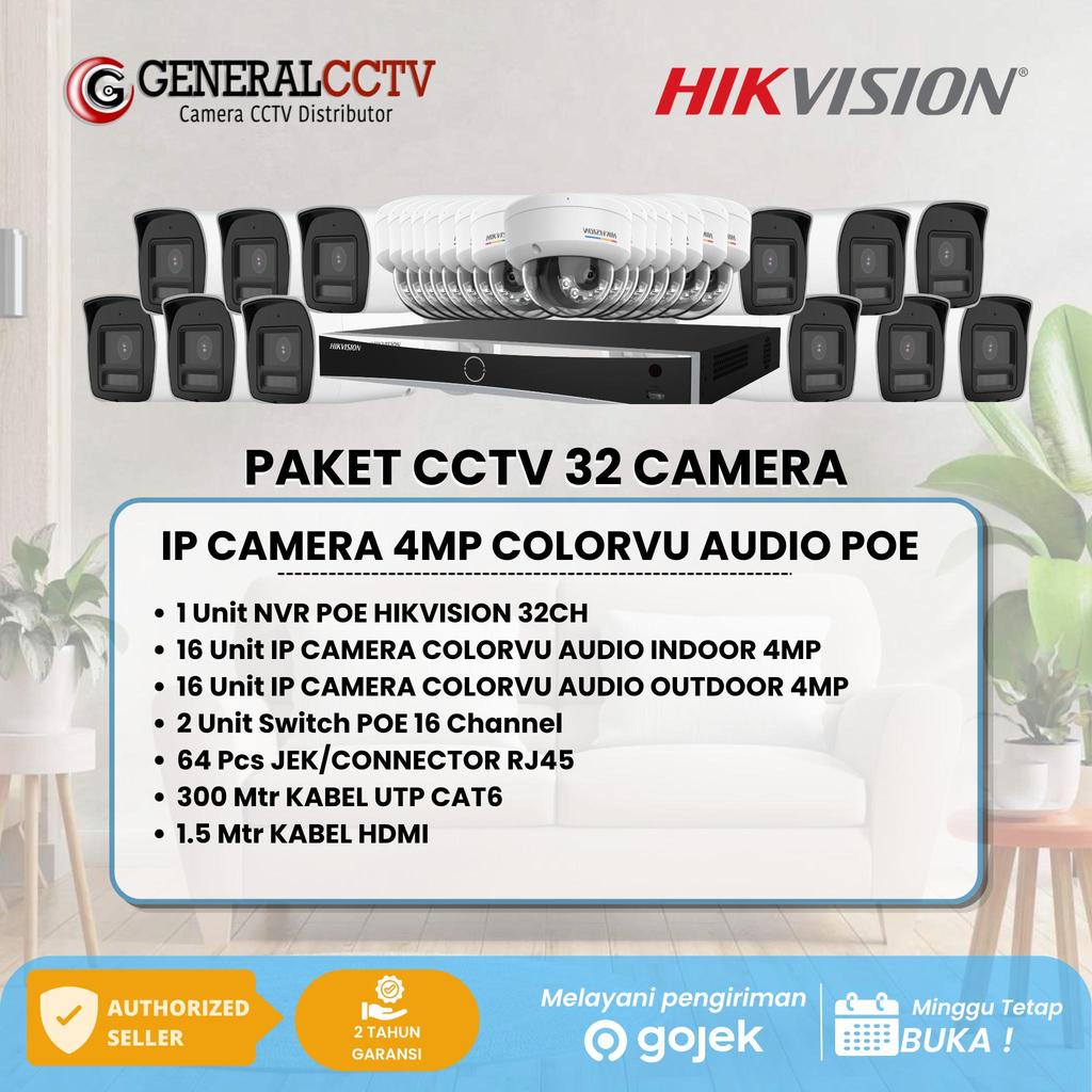 PAKET 32 IP KAMERA HIKVISION 4MP COLORVU AUDIO IP CAMERA POE