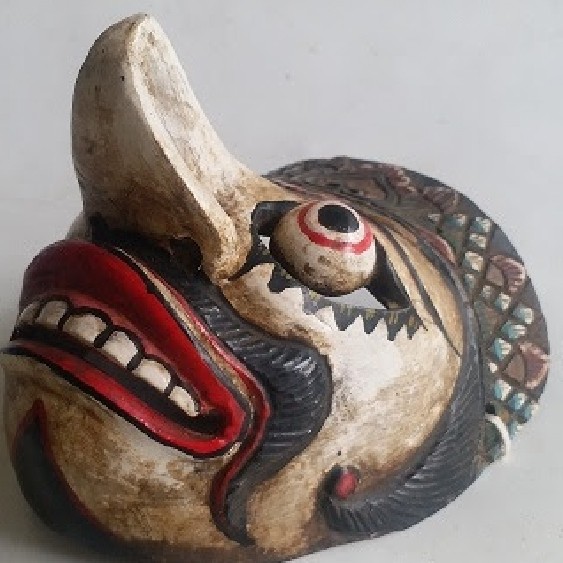 Antik seni pahatan topeng jawa kayu kuno antik folks art
