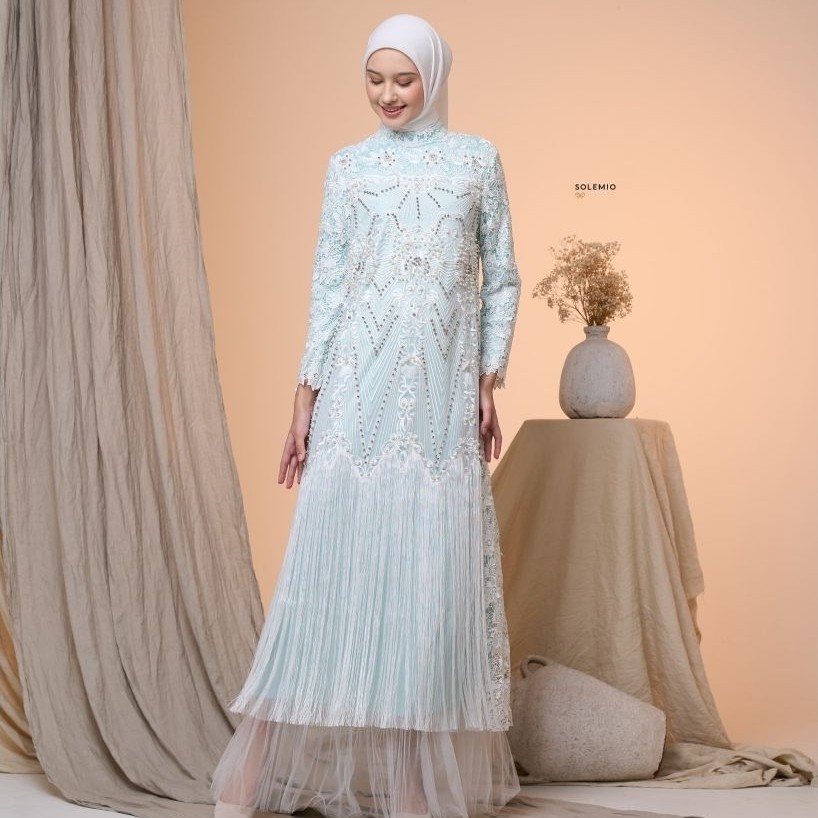 SOLEMIO MAXIDRESS / TERUSAN PANJANG / GAMIS / BAJU PESTA MEWAH BAHAN TILLE BORDIR IMPORT