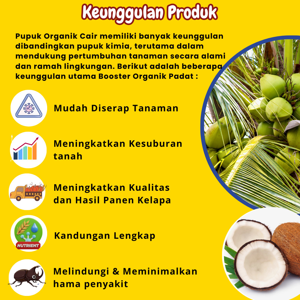 TerbaruPupuk Kelapa Agar Cepat Besar Berbuah Lebat Anti rontok  | Pupuk Booster Kelapa Hibriba Hijau