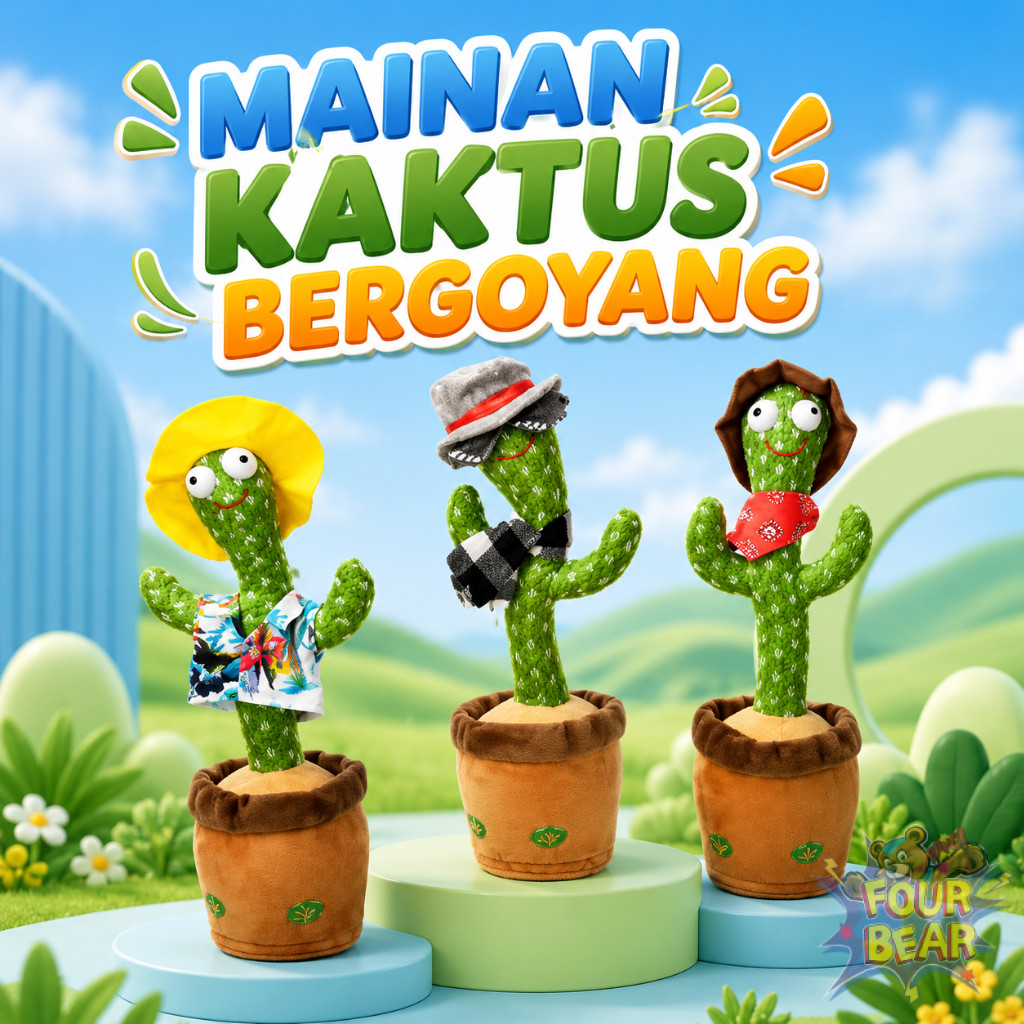 Mainan Boneka Kaktus Baju Bergoyang Bicara Nyanyi Rekam Peniru Suara Free Charger USB LED Elektrik