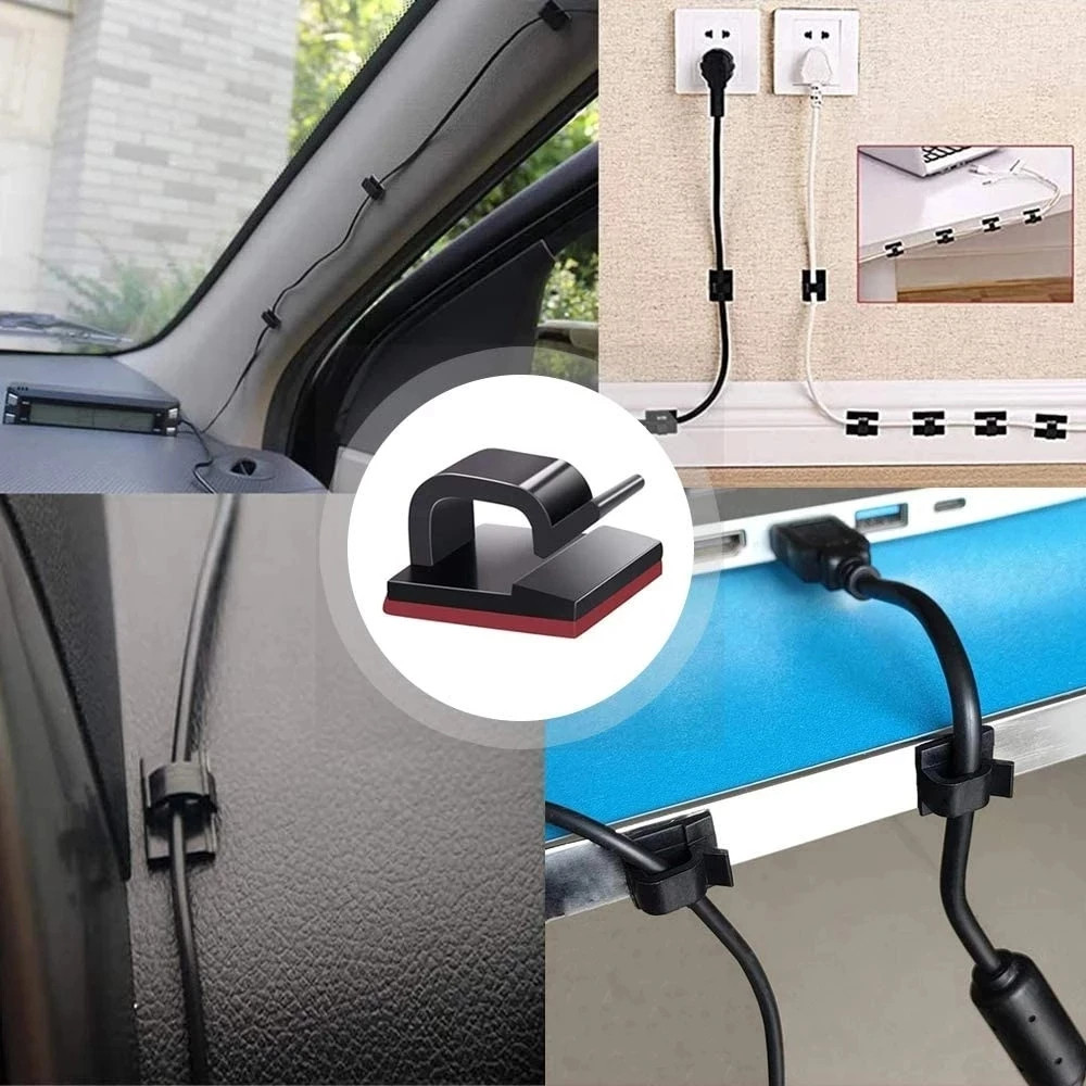 50 Pcs Klem Kabel Tempel Dinding Klip Kabel Penjepit Kawat Organizer Kabel Praktis Kuat Hitam 14mm
