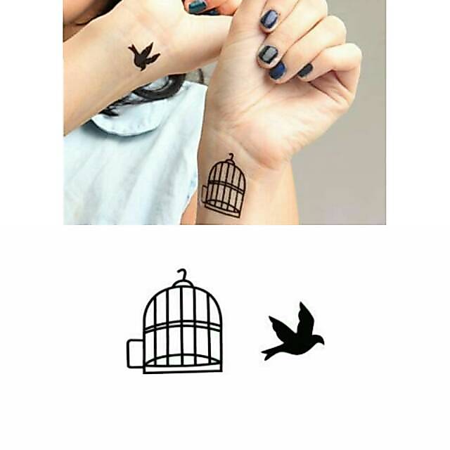 Tato Basic Tahan 5-7 Hari Tato Temporer Sangkar burung 1 set couple Stiker Tato Minimalis - SB