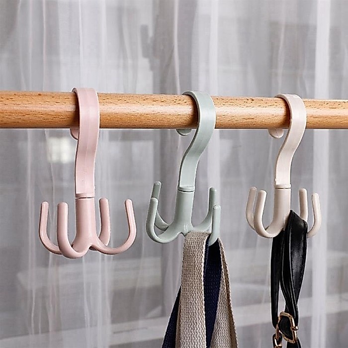 Gantungan Tiang Lemari Hook Hanger S 4 Kait 360 Putar Baju Sepatu Tas