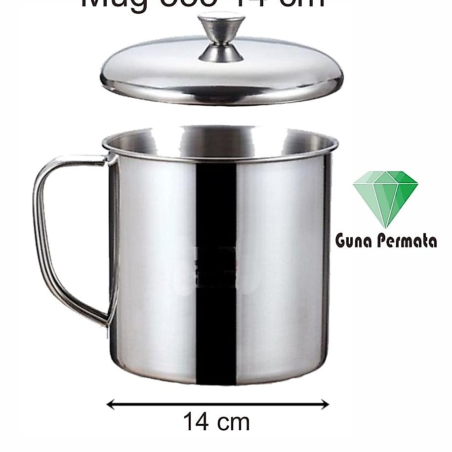 New 555 Mug Jumbo Besar 14 13 12 11 10 9 cm - Bisa di Kompor Listrik Gas - Cangkir + Tutup Stainless