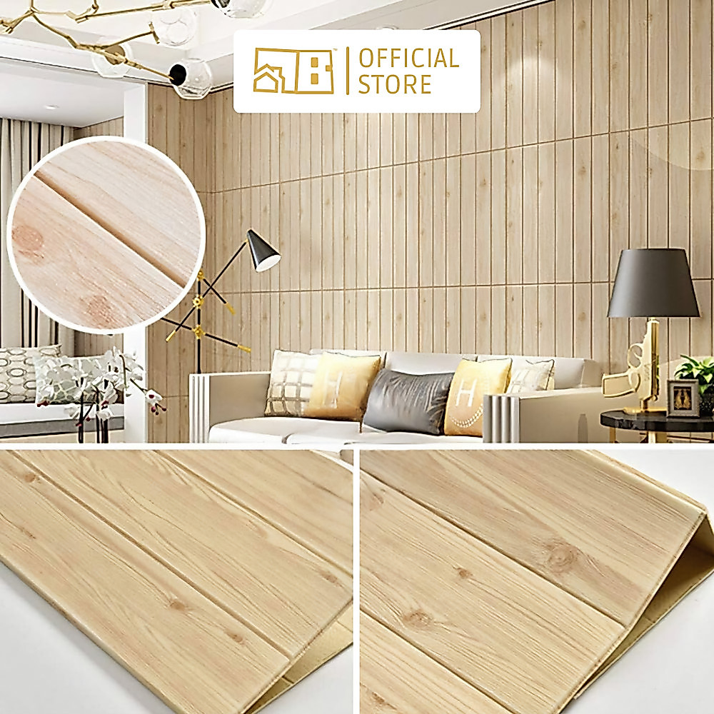 (5 Warna) Wallsticker 3D Foam Kayu Jati Anti Lembab 4mm 70cm x 70cm Wallpaper Premium Berperekat Pem
