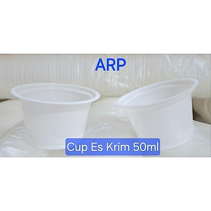 Cup Es Krim PLASTIK Warna Putih Susu Ukuran 50ml/Cup Es Krim  Putih Susu Bahan Plastik-50ml/Cup Es k