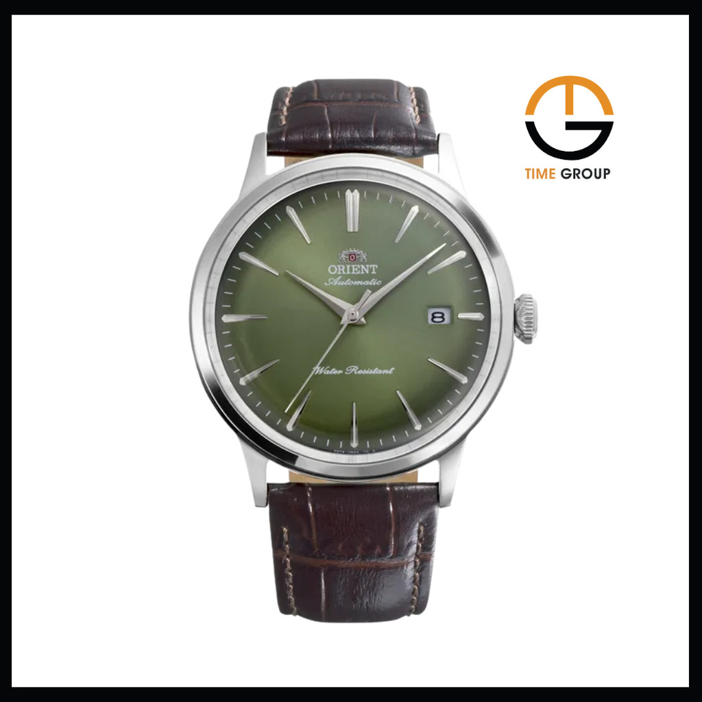JAM TANGAN PRIA ORIENT CLASSIC RA-AC0029E BAMBINO AUTOMATIC GREEN GRADATION DIAL BROWN LEATHER STRAP