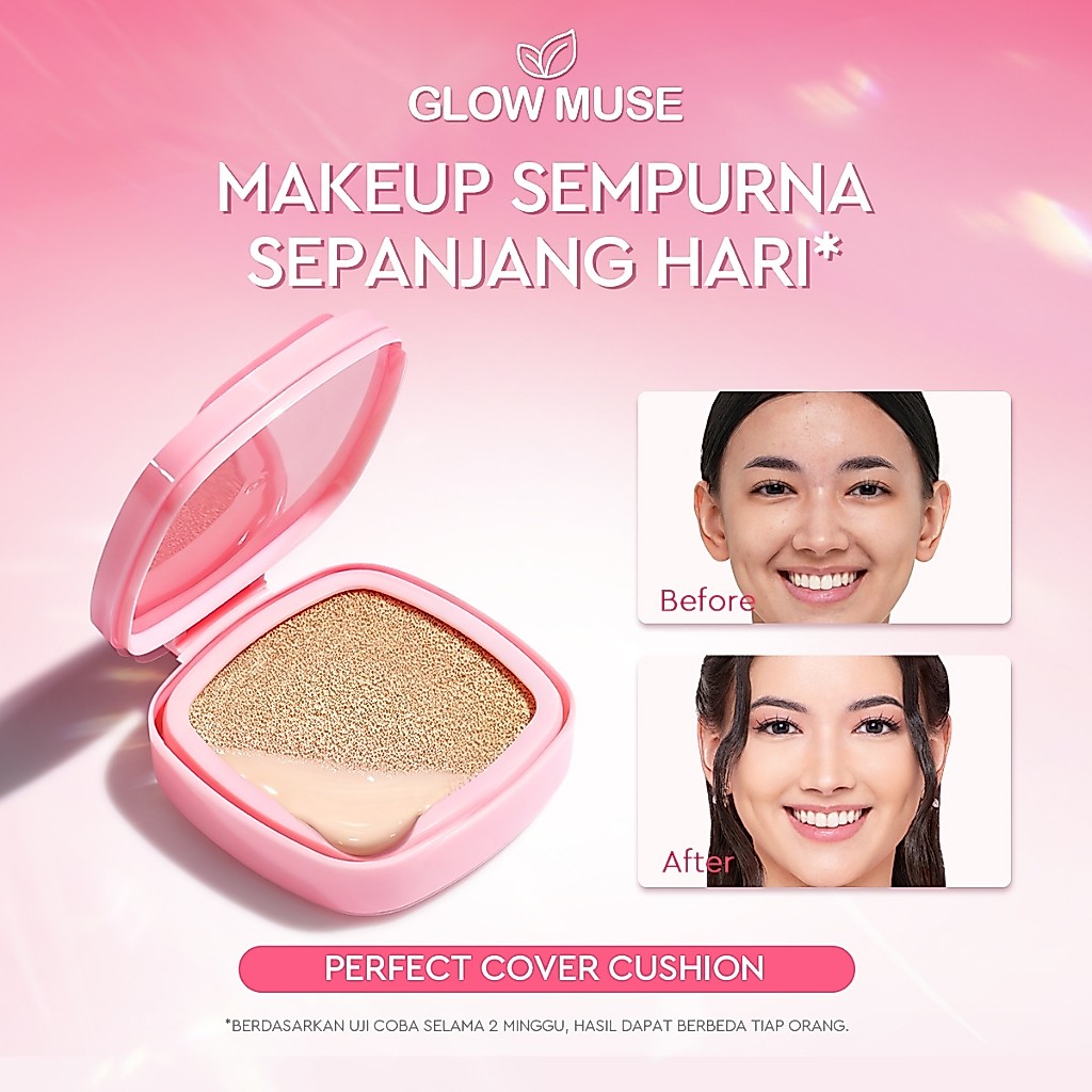 [100% ORI]Glad2Glow Perfect cover cushion  Setting  dengan kandungan skincare mencegah kekusaman dan