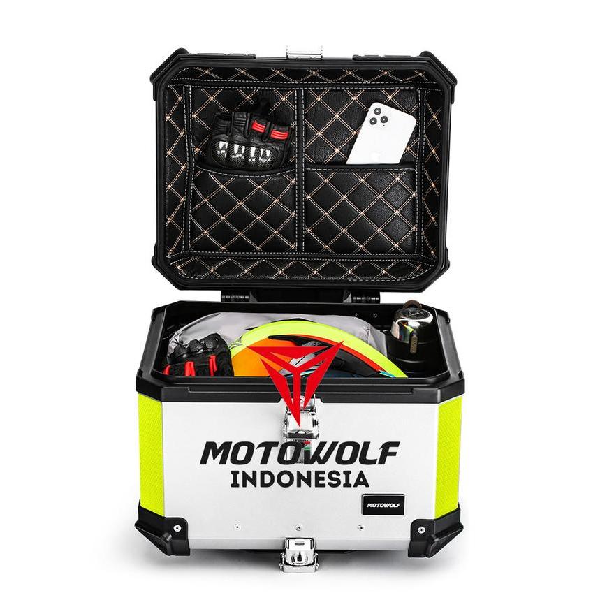 Motowolf Top Box Case Pannier Aluminium Alloy Waterproof 0712 - Hitam, 35L