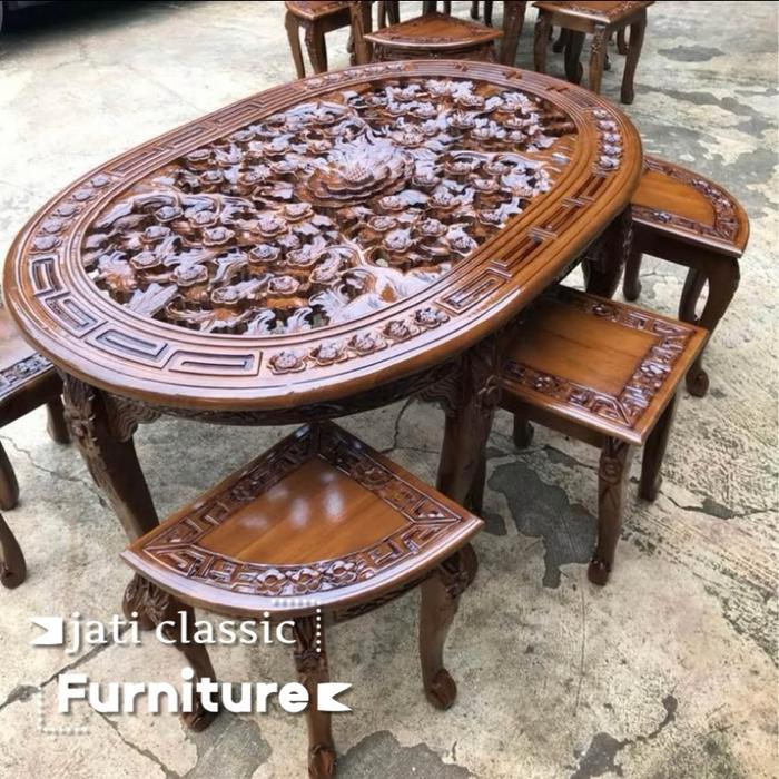 Set Meja Kopi Ukir , Meja Oshin Ukir Jepara , meja makan , meja lesehan Pusat meubel jepara - Finish