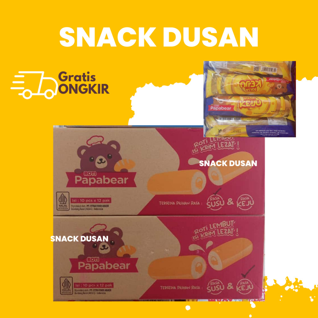 vai [DUS] Papa Bear Roti Lembut Isi Krim Susu/Keju/Original 1 dus isi 120 Pcs papabear gulung mini