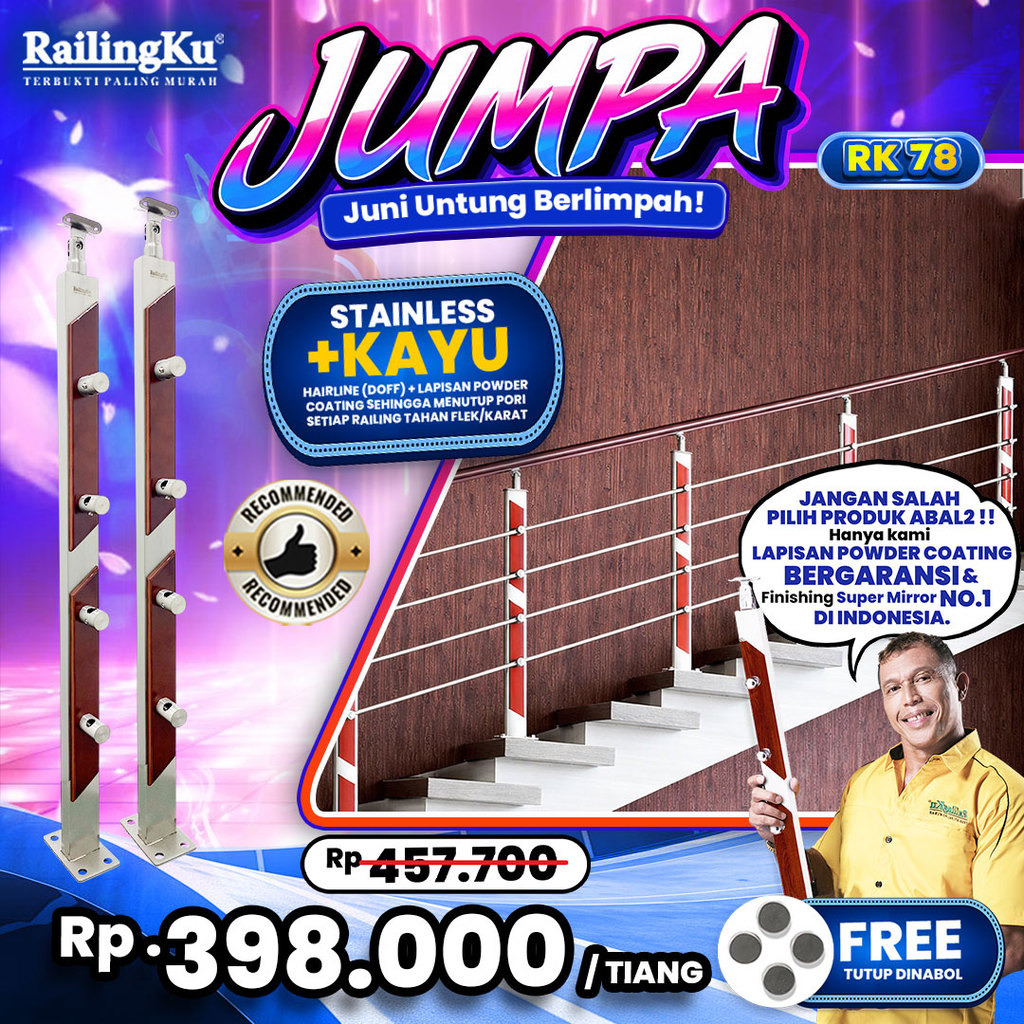 Railing Tangga Stainless Nature Desain Railingku [JUMPA] RK  78 Railing Anti Karat Free Penutup Dyna