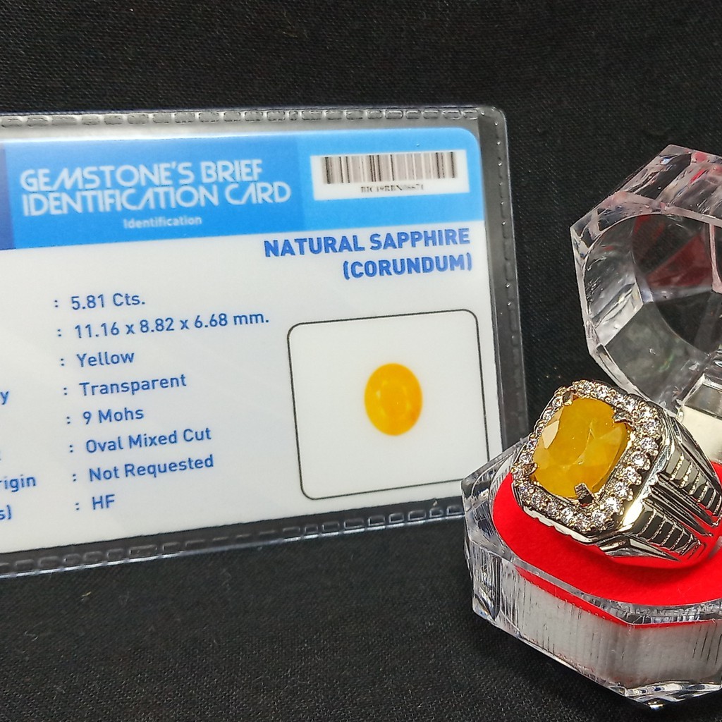 CINCIN BATU PERMATA YELLOW SAFIR ASLI NATURAL DI LENGKAPI DENGAN MEMO LAB