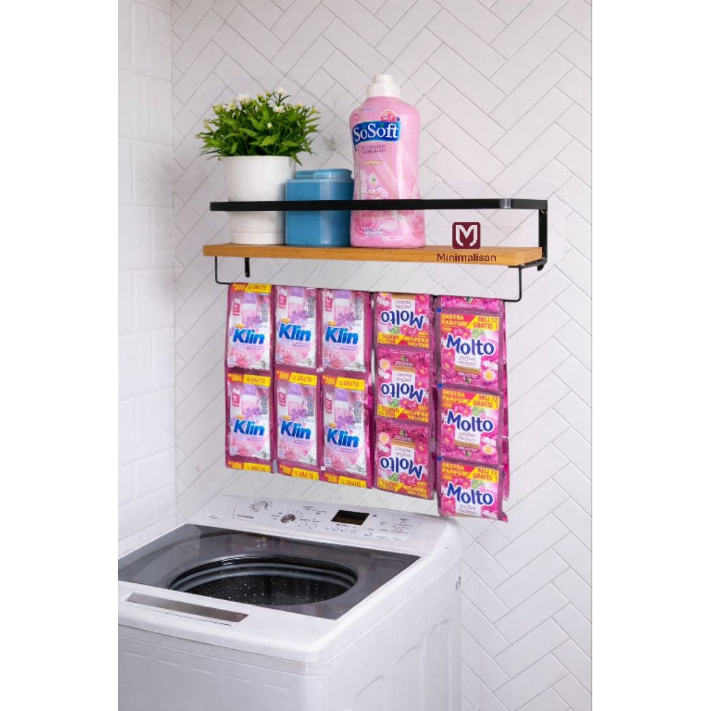 Rak Dinding Kuat Tahan Lama Tanpa Bor Rak Laundry Mesin Cuci Minimalis Rak Detergen Kamar Mandi Dapu