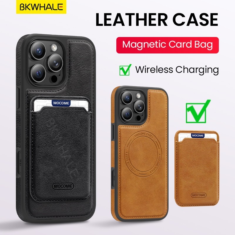 BKWHALE Casing Ponsel dengan Tempat Kartu Magnetik untuk iPhone 16 Pro Max 15 Pro Max 17 Pro Max 14 