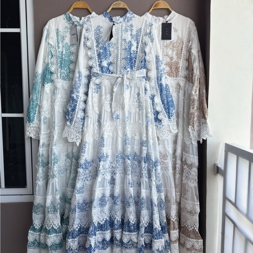 katarina dress, lafreya dress, gamis putih, white maxi, dress katun bordir, gamis eyelet, gamis impo