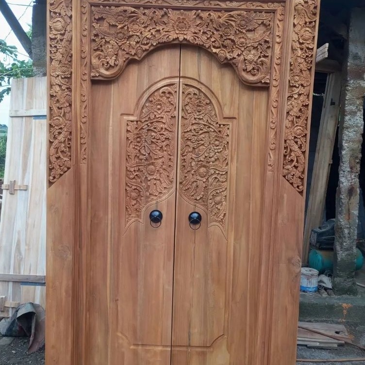 PINTU UKIR KUPU TARUNG KAYU JATI 120X220