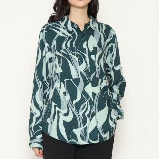 Urban Exchange Shirt Cherry Printed Green - Printed Shirt Kemeja Oversize Lengan Panjang