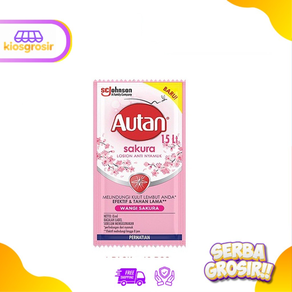 KIOSGROSIR Autan Lotion Anti Nyamuk Wangi Sakura 6 ml 12 Sachet