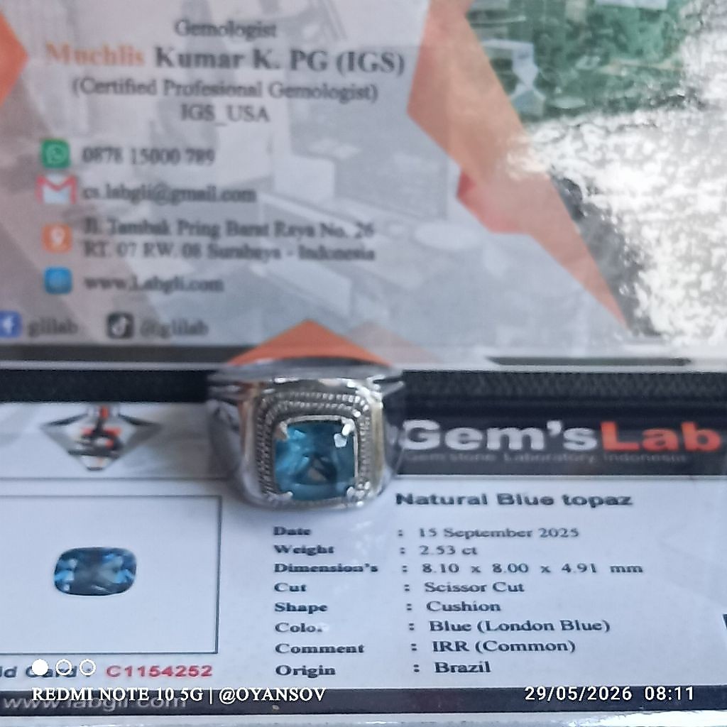 Natural London Blue Topaz + memo.