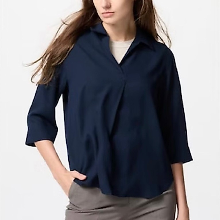UNIQLO NAVY RAYON V NECK BLOUSE