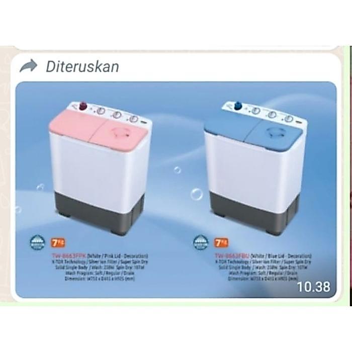Sanken TW-8663 FPK / TW-8663 FBU Mesin Cuci 2 Tabung 7 kg