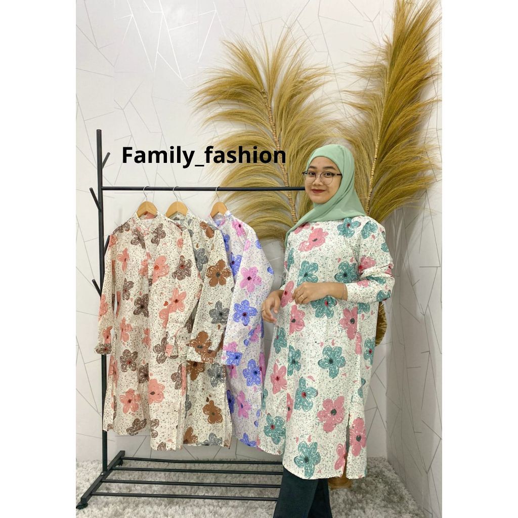 Fanesha Long Tunik Motif Bunga | Tunik Wanita Motif Bunga