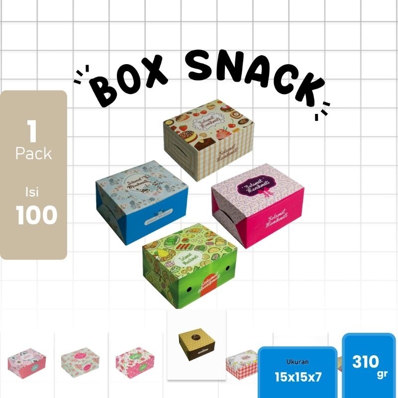 100 pcs / 15x15 / Box Snack / Dus Snack / Dus Kue / ivory
