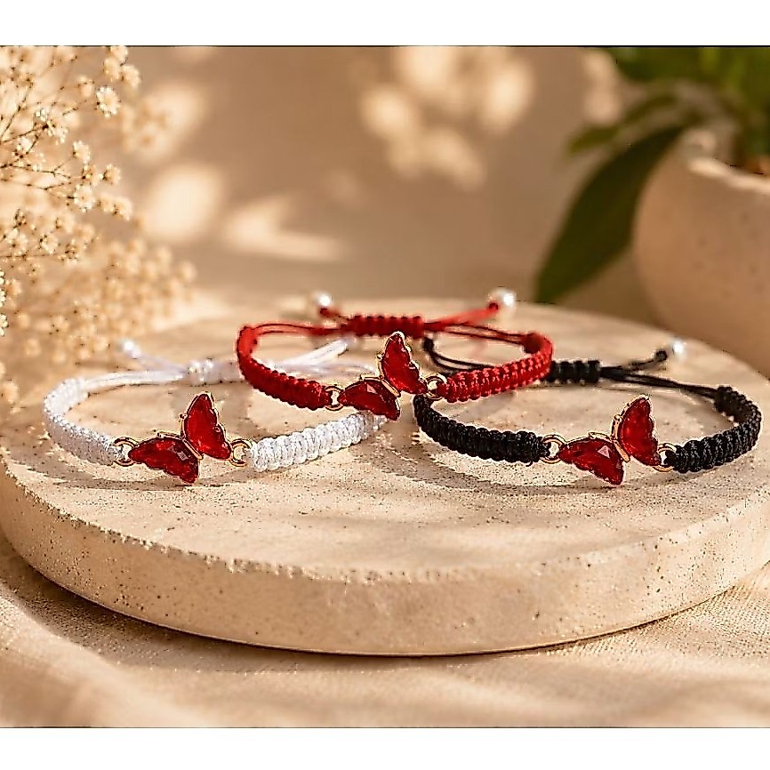 gelang korea serut manik manik permata motif butterly aesthetic/gelang tali giok/gelang permata mera