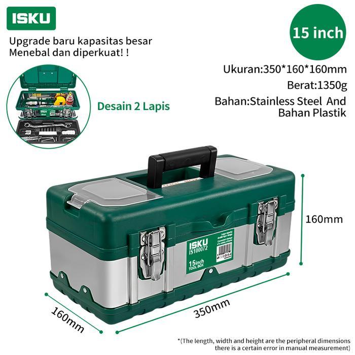 ISKU Tool Box Besi Stainless Steel Hard Case Hijau Kotak Perkakas Plastik PP Hitam Anti Pecah Tempat