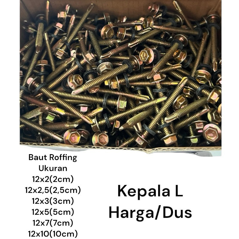 Kode L BAUT roofing / ROFFING 2cm 2,5cm 3cm 5cm 6vm 7cm 10cm / sekrup rofing / baut ruping bau baja 