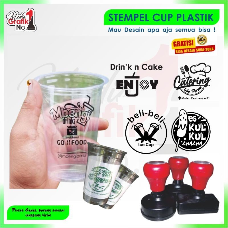COD Stempel Cup Gelas / Stenpel Cangkir / Stampel Minuman Atau Makanan Media Plastik Free Desain Cus