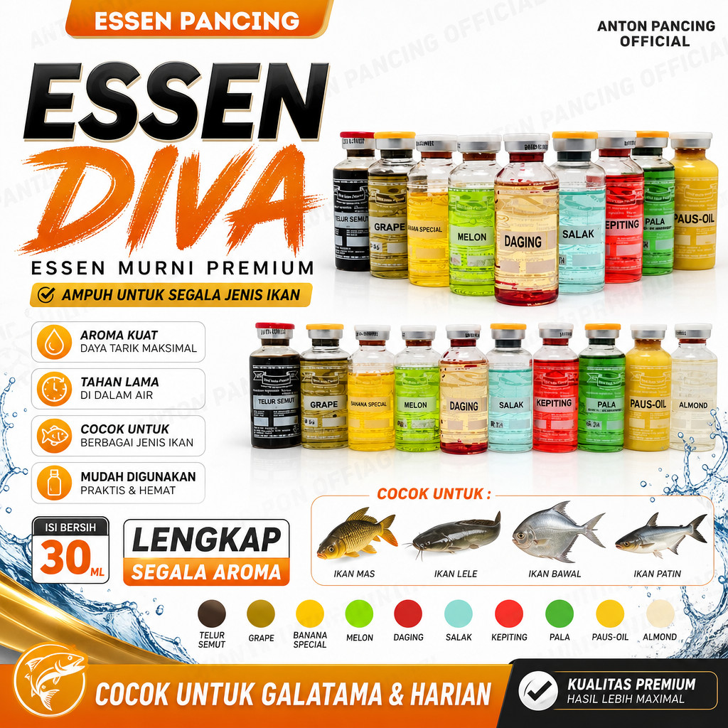 Essen Murni Diva 30 ml Lengkap Segala Aroma Ikan Mas,Lele,Bawal,Patin Untu Galatama/Harian