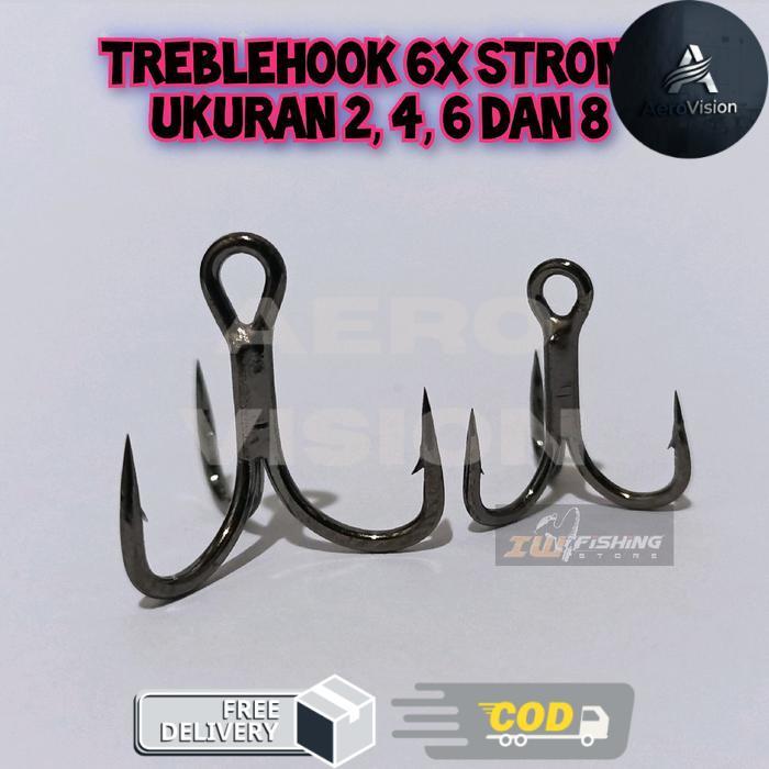 Kail pancing treble hook 6x strong ukuran 2,4,6 dan 8 eceran - Ukuran 2, Treble 6x strong