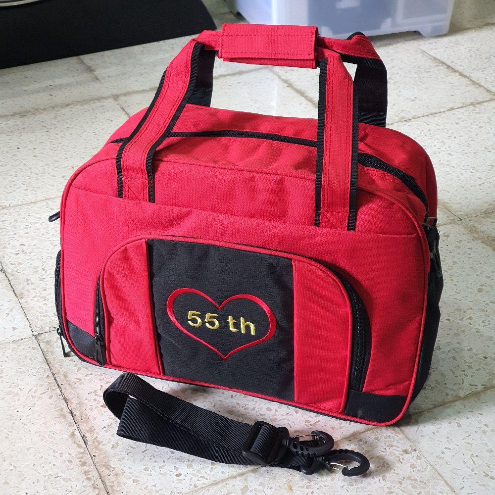 tas travel merah hitam preloved seken bekas