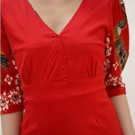 Evercloth Rofa Dress Wanita Batik Couple Modern Dress Batik Modern Gaun Pesta Dress Batik Wanita - J