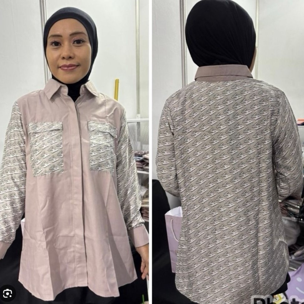 pocket monogram vanilla hijab top kemeja blouse
