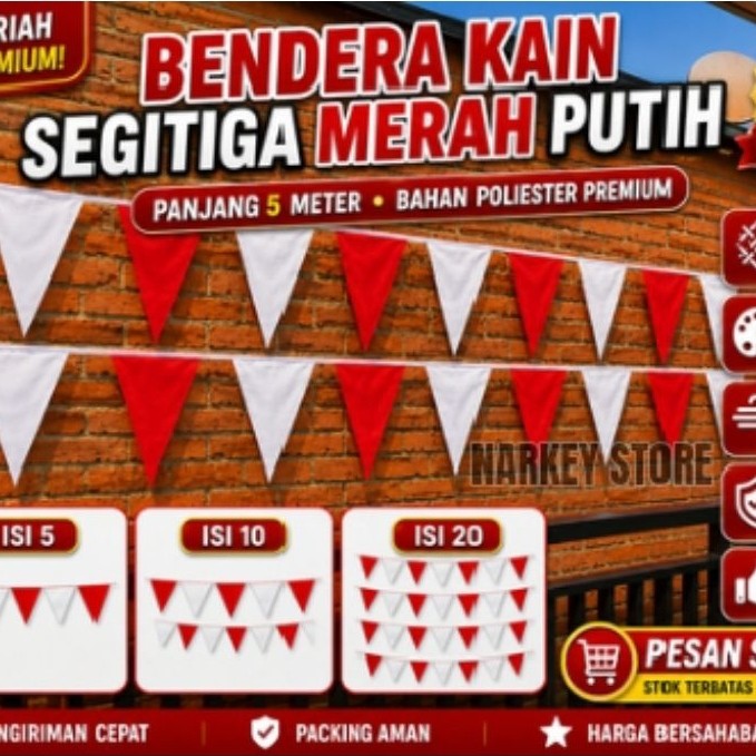 Bendera Kain Segitiga 5 Meter Merah Putih Indonesia