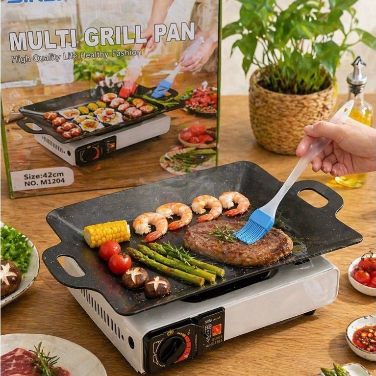 Multi Grill pan/ Pembakaran panjang/ grill pan Pembakaran suki/ grill pan free kuas silicone